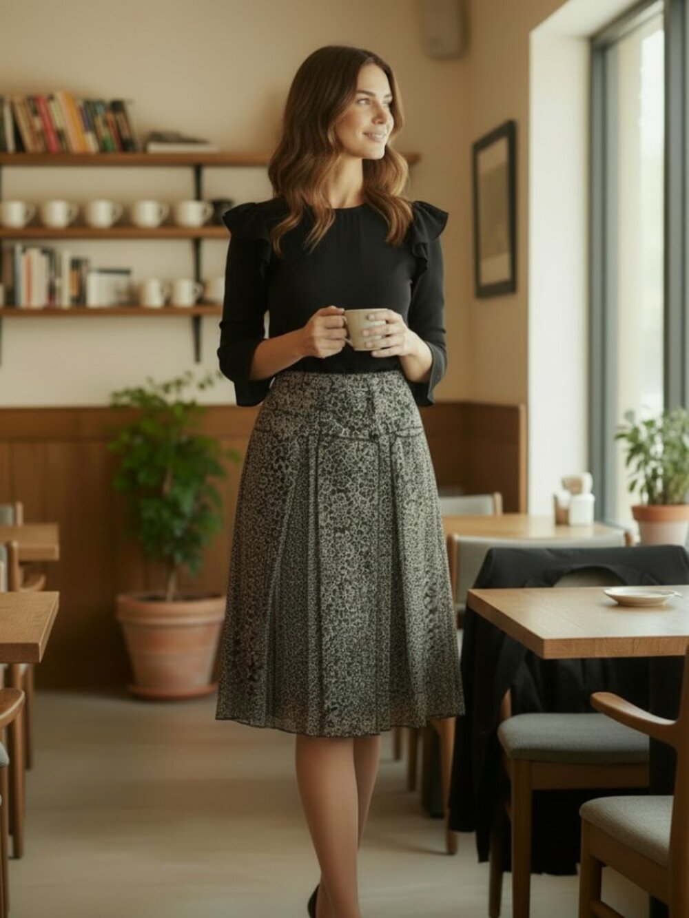 INC Black and Tan Midi Skirt